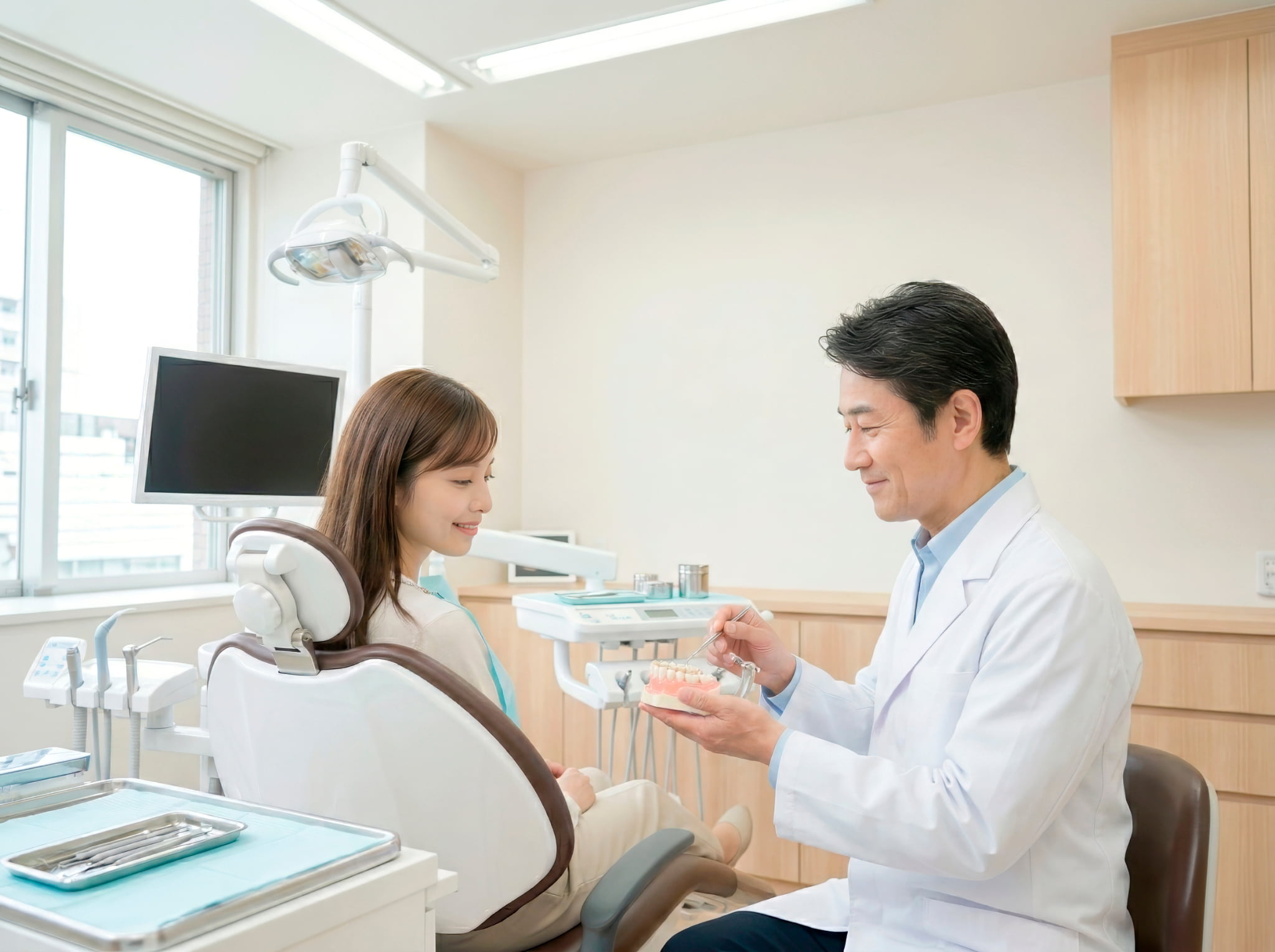 根管治療の説明を受ける女性