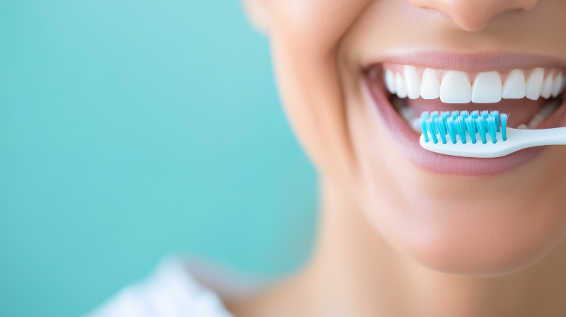 歯周病を予防するために丁寧に歯磨きをする女性