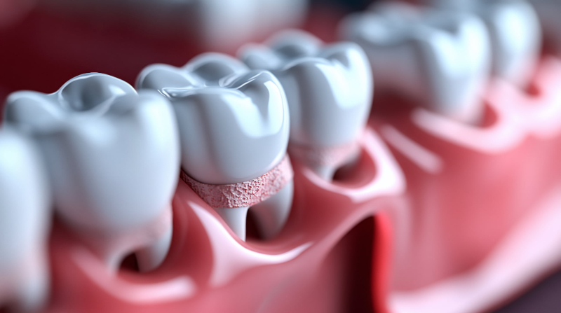 歯垢がたまって歯周病になり歯茎が下がっているイメージ