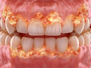 炎に包まれている歯茎で重度の歯周病を示しているイメージ